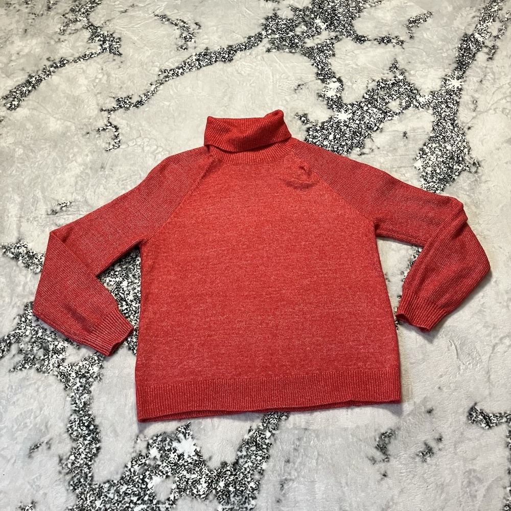 Loft Sweater Womens Size XL Red Textured Turtleneck Cotton Blend Holiday